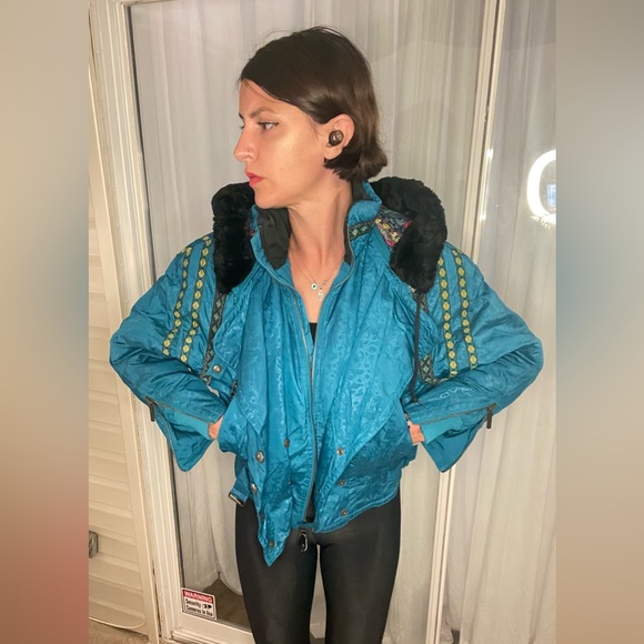 True late 80s 90s LIFETIME GRAIL Head damask native tribal ski jacket muff set - Picture 14 of 16